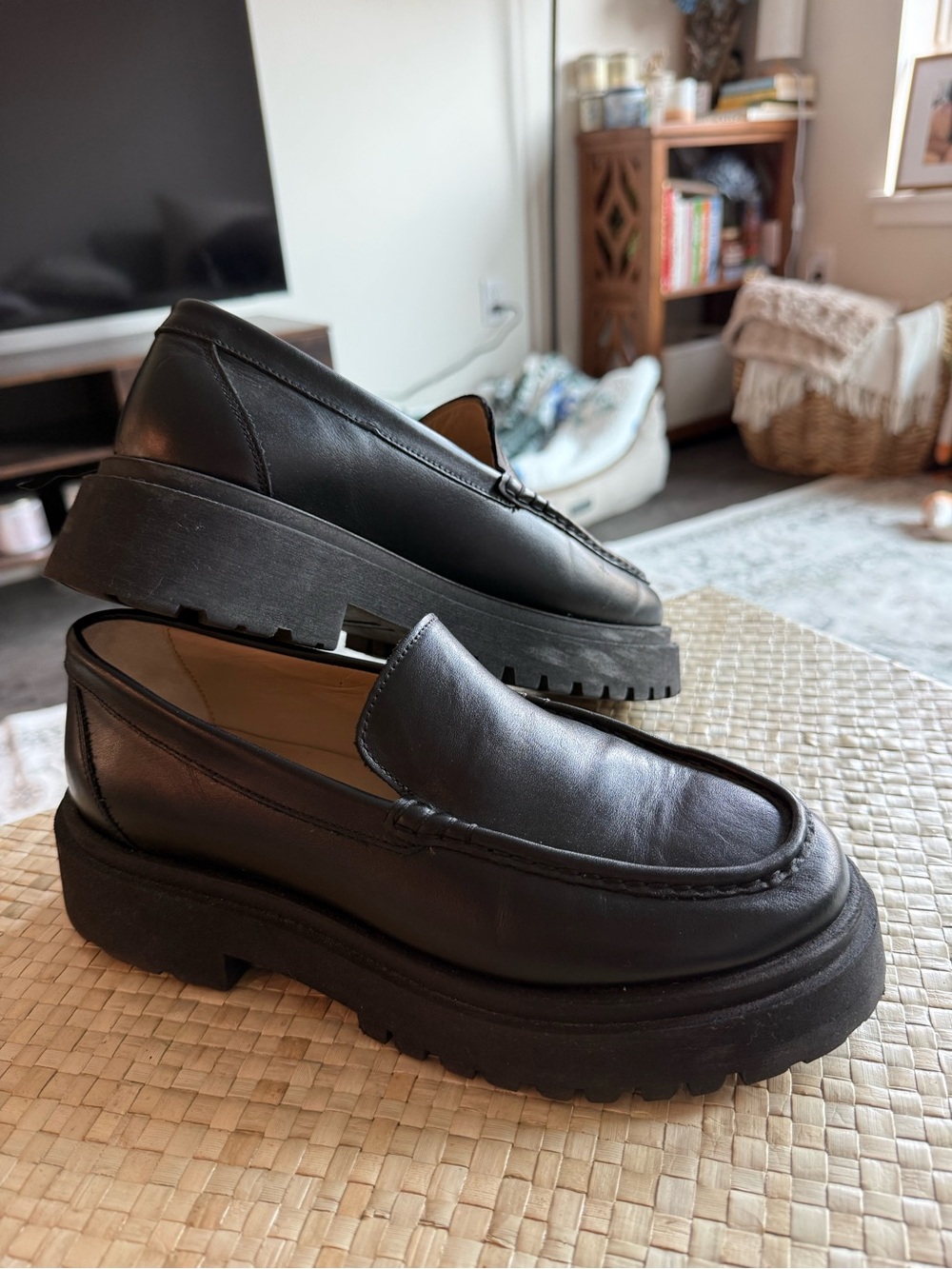 Banana Republic Black Leather Lug Sole Loafers